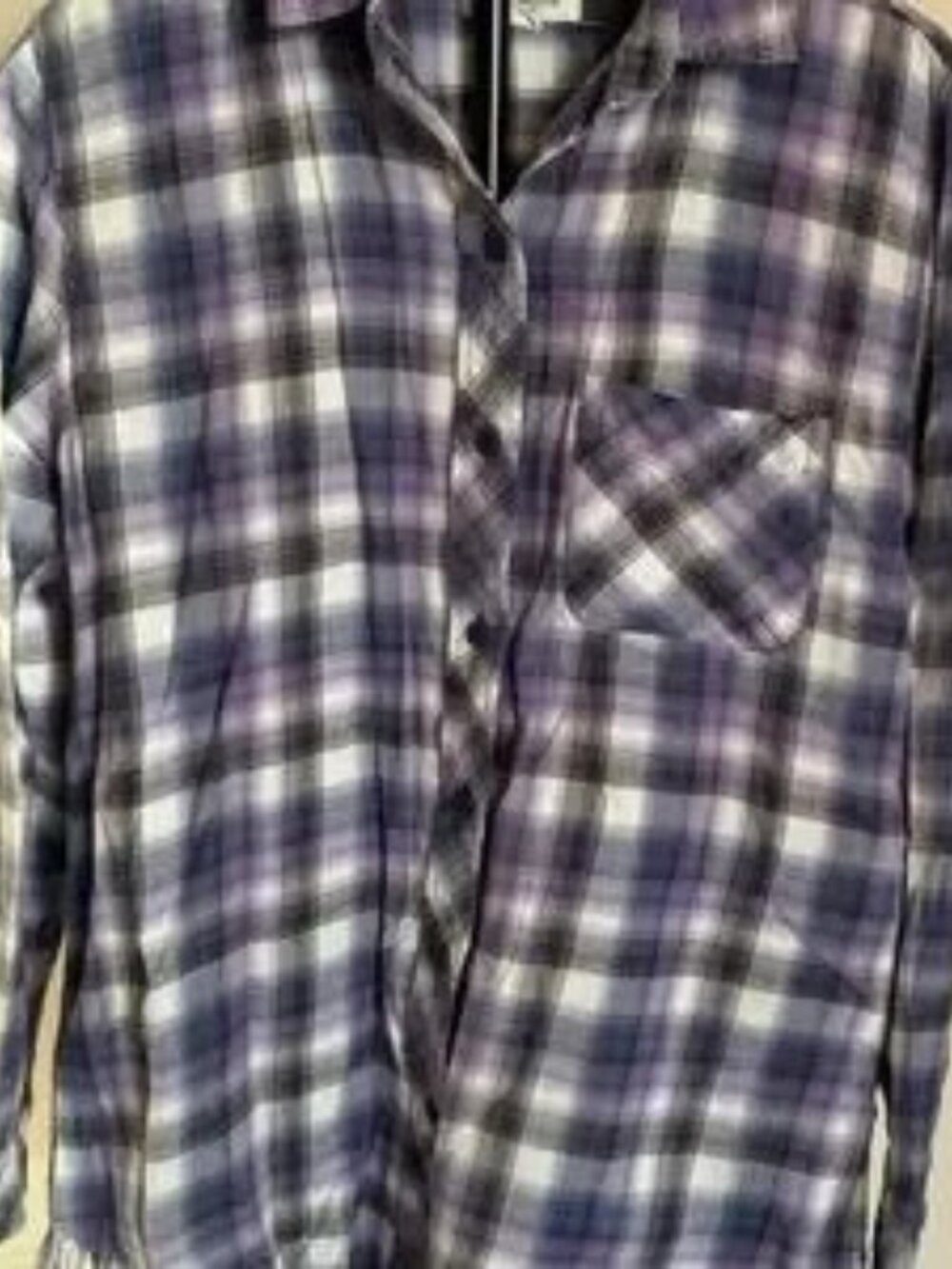 beachlunchlounge XS Flannel Plaid Button-Down Shirt Fringe Hem Grunge Surfer - Picture 1 of 12